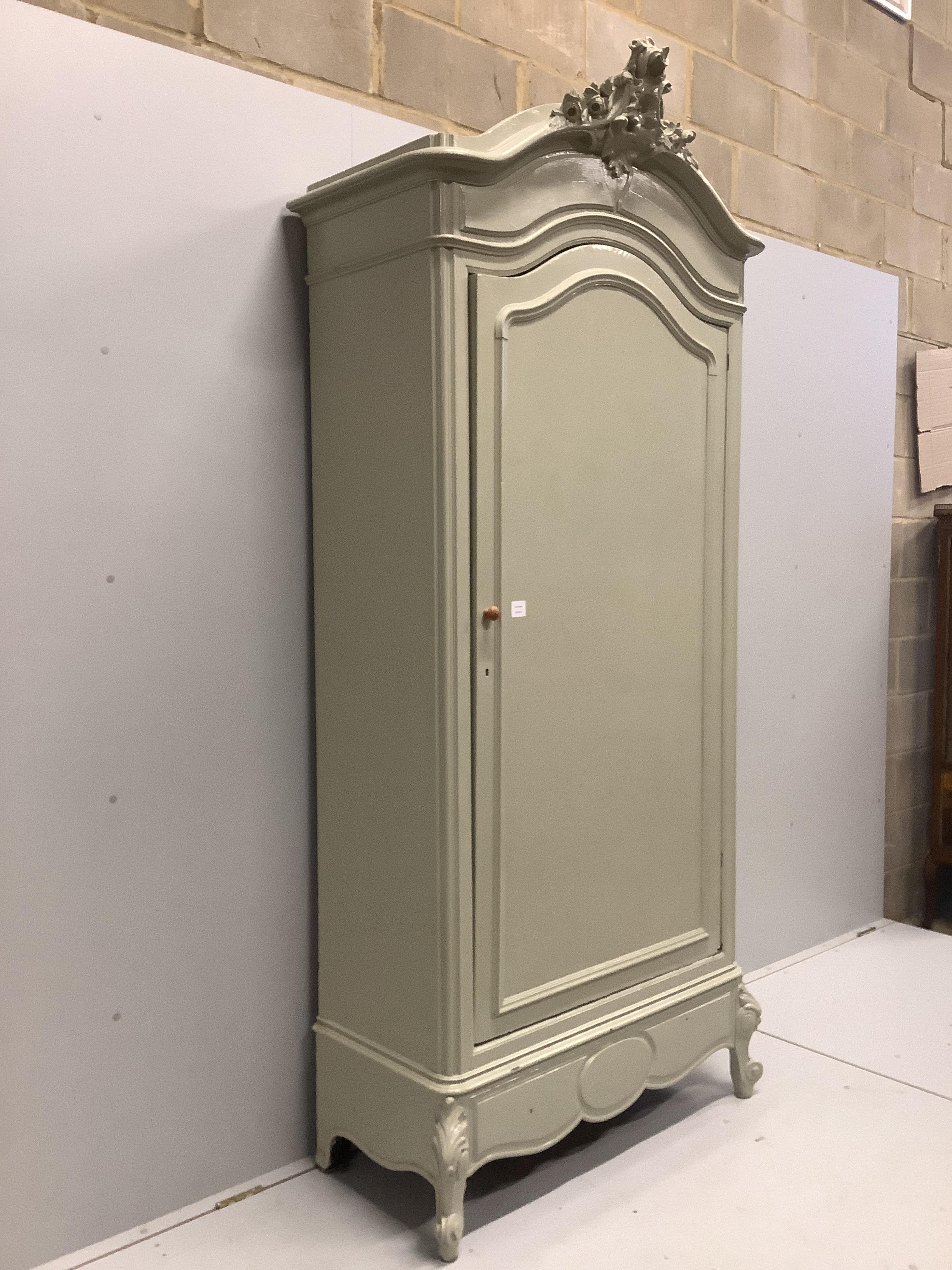 A 19th century French single door armoire, (later painted) width 97cm, depth 48cm, height 242cm